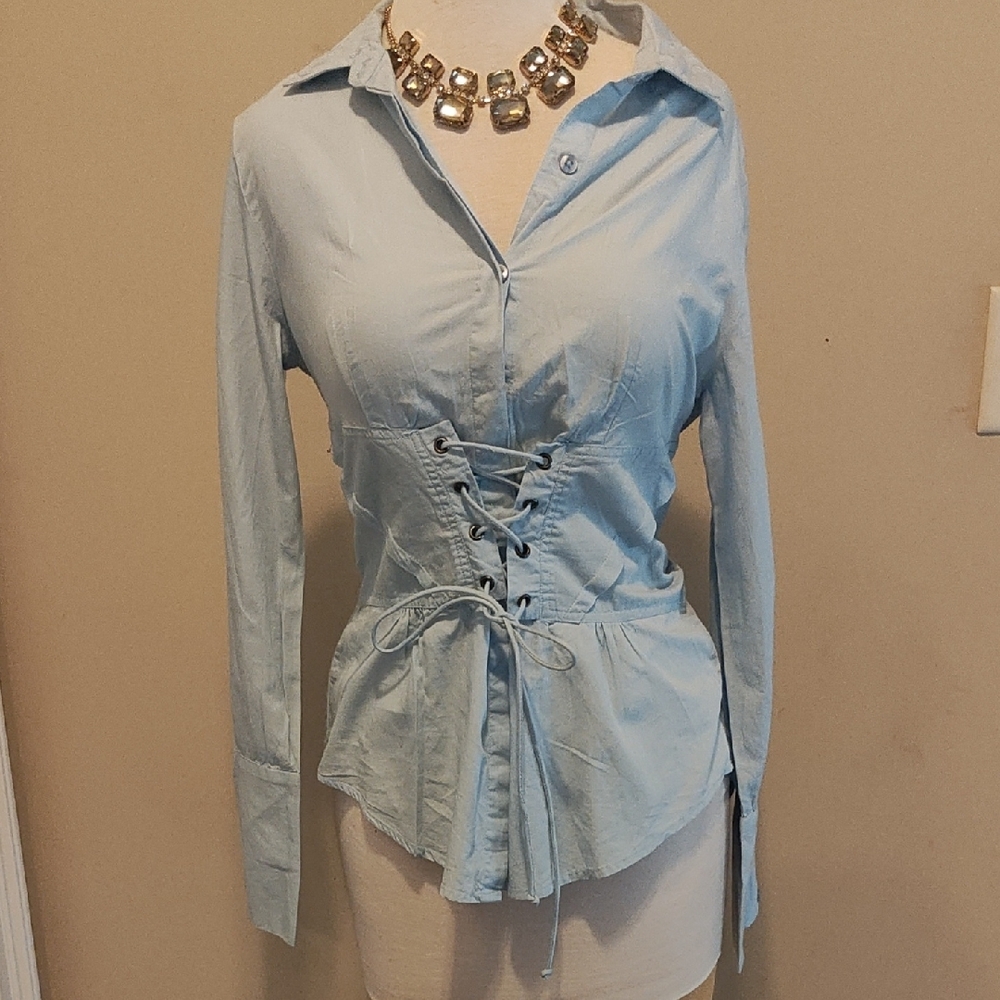 Light Blue Lace-Up Women's Top